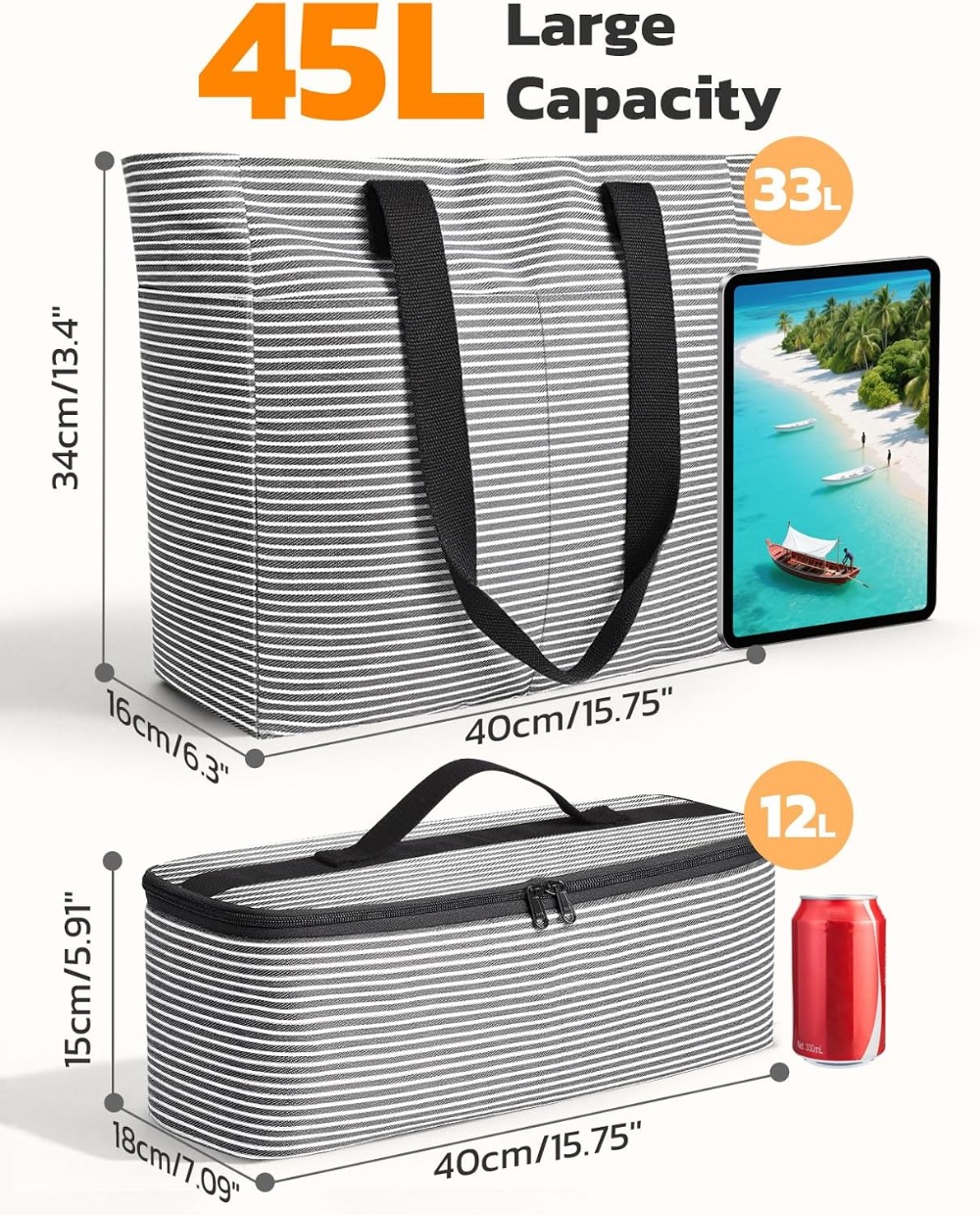 45L防水ビーチバッグ＆クーラーセット、XXL折りたたみ式ジ - Tote Bag Beach のレビューと価格