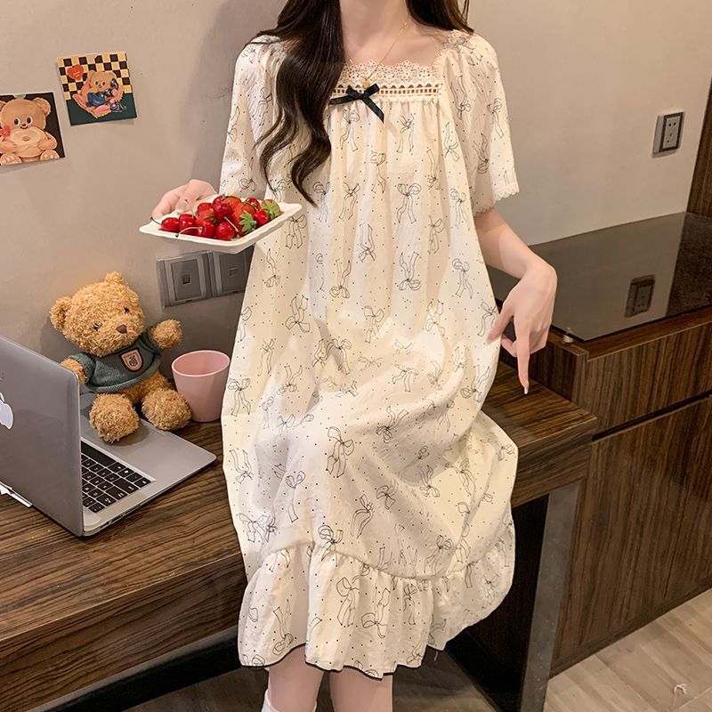 プラスサイズプリンセススタイルナイトガウン夏半袖パジャマドレ - Romper Floral Print のレビューと価格