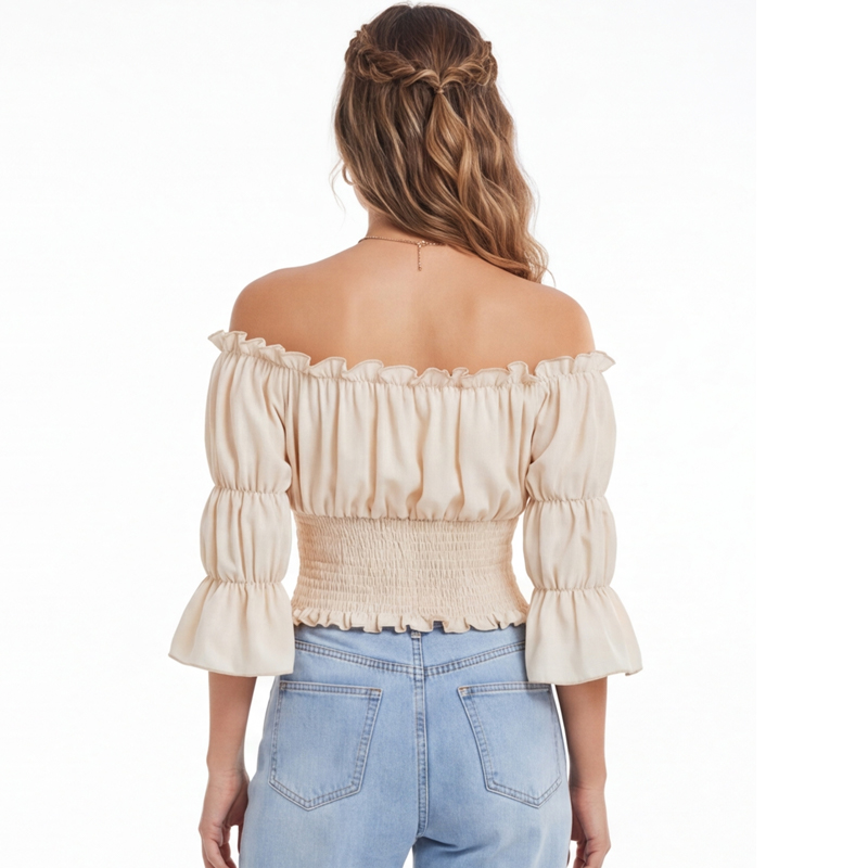 ルネッサンスブラウス女性トップス半袖オフショルダートップ海賊 - Blouse Off Shoulder のレビューと価格