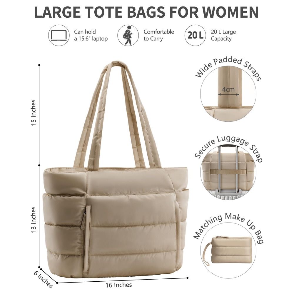 大容量パファートートバッグ 女性用 多ポケット コインケース - Tote Bag Beach のレビューと価格
