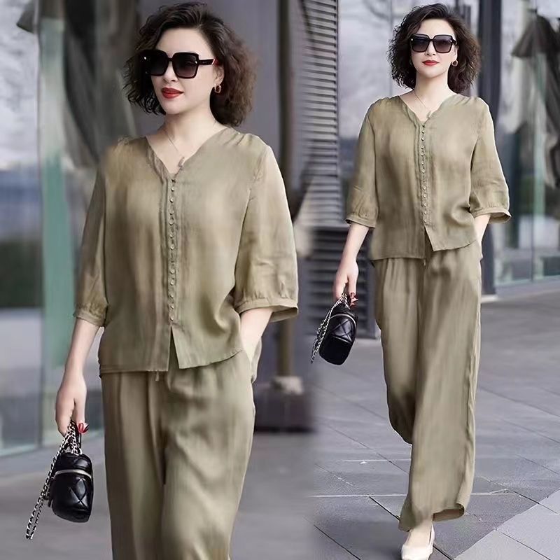女性用コットンとリネンのツーピースセット,ゆったりとした快適 - Linen Pant Wide のレビューと価格