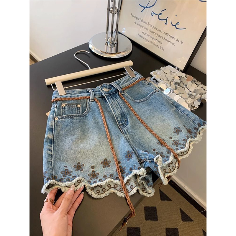 通気性のあるヴィンテージデニムショートパンツ レディース ハ - Shorts Denim Frayed のレビューと価格