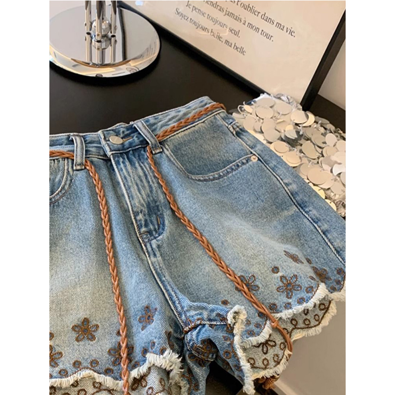 通気性のあるヴィンテージデニムショートパンツ レディース ハ - Shorts Denim Frayed のレビューと価格
